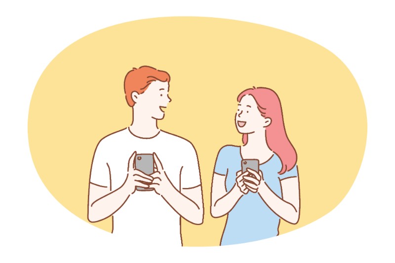 Vektorgrafik eines Paares, das sich über Online-Dating trifft