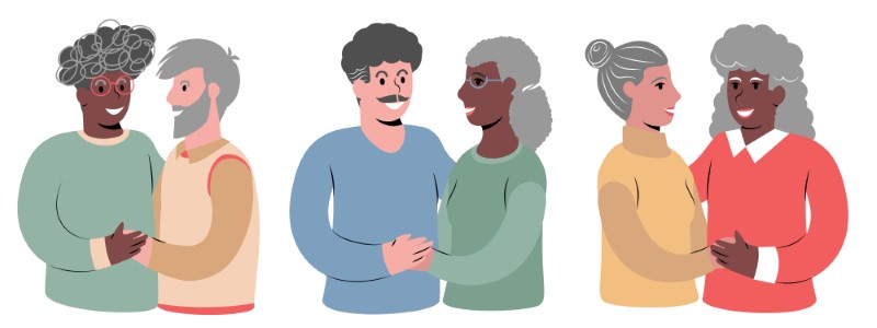 Illustration von reifen Paaren unterschiedlicher Sexualität