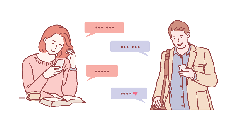 Vektorgrafik einer Frau und eines Mannes, die sich gegenseitig SMS schreiben