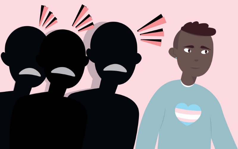 Illustration einer BIPOC-Transgender-Person, die diskriminiert wird 