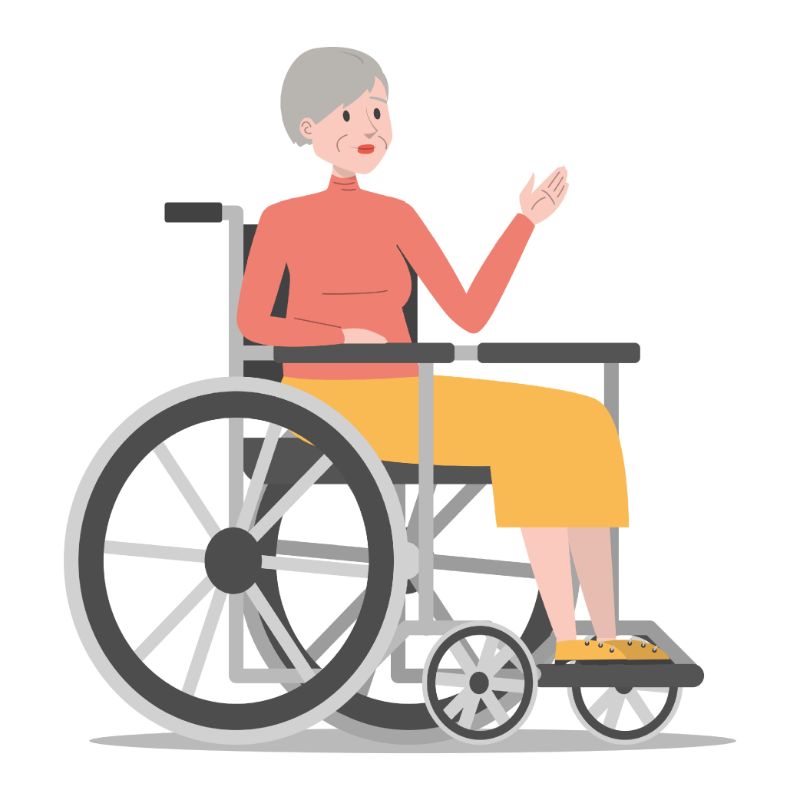 Illustration einer älteren Frau in einem Rollstuhl
