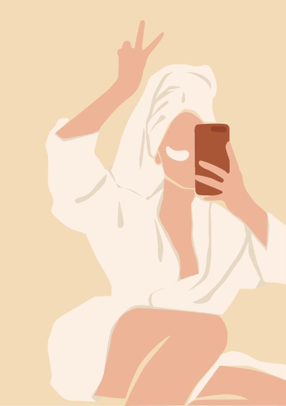 Vektorgrafik einer Frau im Bademantel, die ein Selfie macht