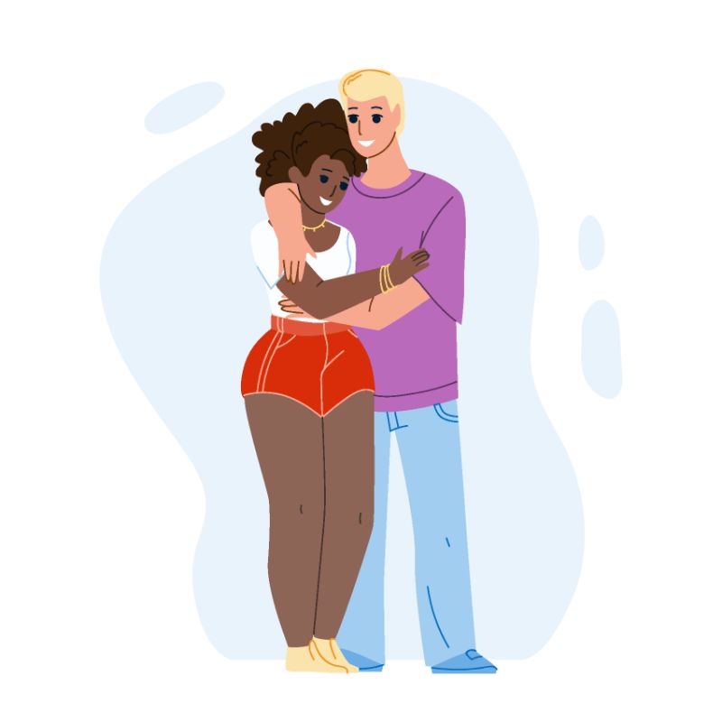 Vektorgrafik eines BPOC-Mädchens, das einen blonden Mann umarmt